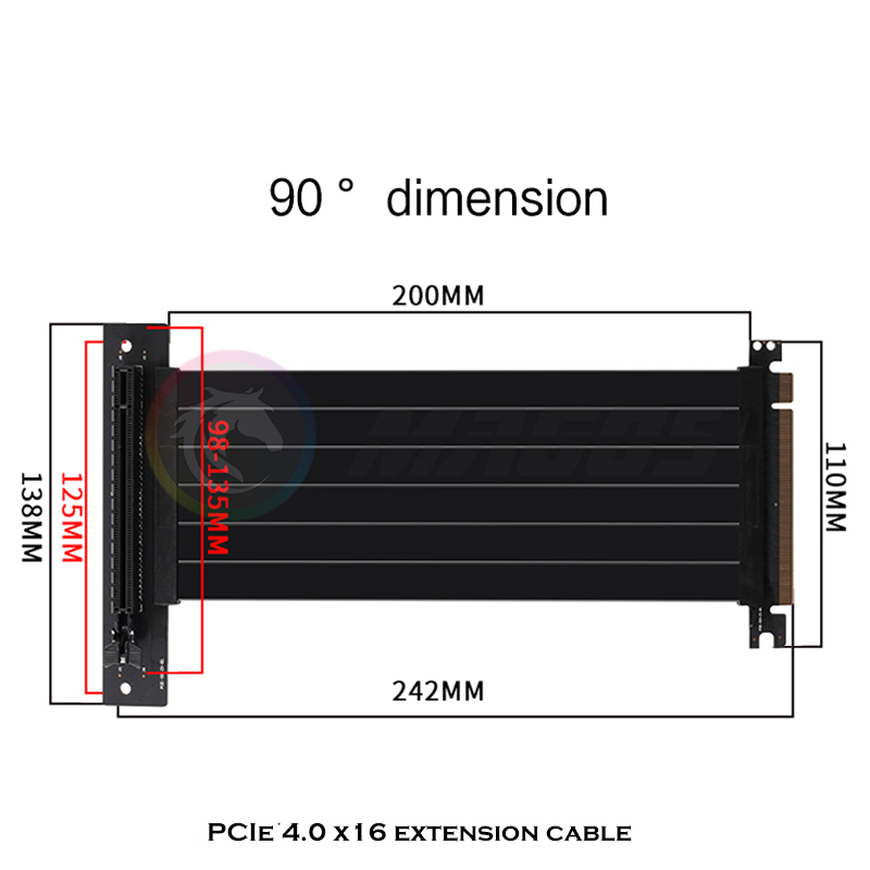 PCIE 4.0 X16 Riser Cable การ์ด - Pcie 4.0 X16 Riser Cable 90 Degree บทวิจารณ์และราคา